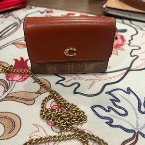 Coach Brown and Tan Mini Bag with Gold Chain